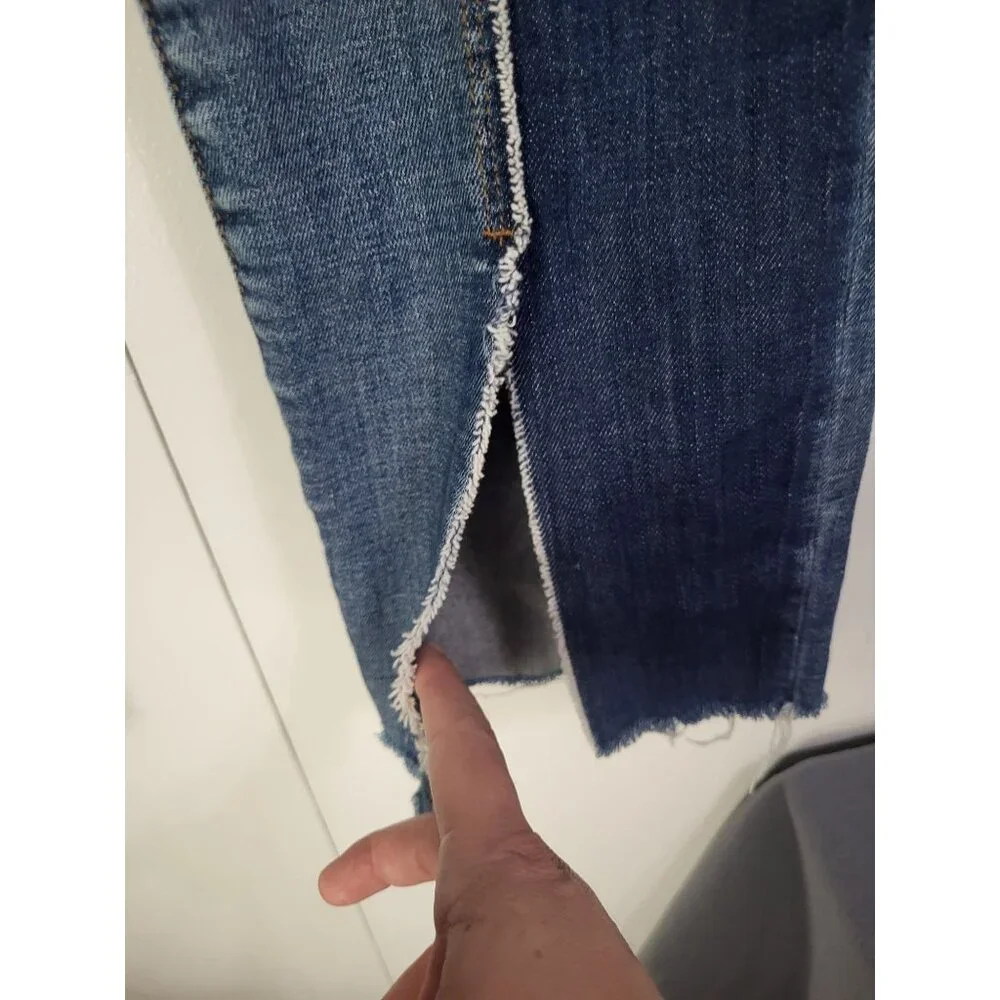 BLANK NYC Shadow Seam Distressed Two-Tone Blue Skinny Jeans Womens SZ 28 Cropped - Picture 4 of 14